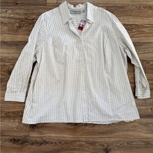 Avenue White Pin Stripe Button Down Blouse Black Gold Stripes Size 30/32